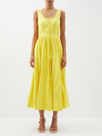 Jason Wu Collection Gathered Crinkled Sateen Midi Dress In Yellow