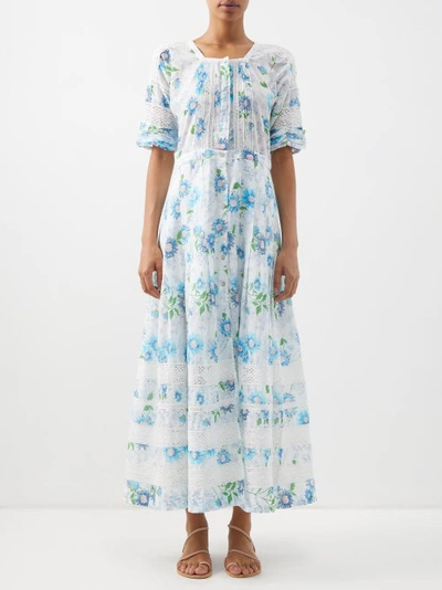 Loveshackfancy Edie Embroidered Floral-print Cotton Dress In White