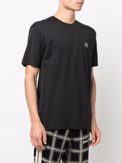 Off-white Stone Island Men Black Logo Patched T-shirt