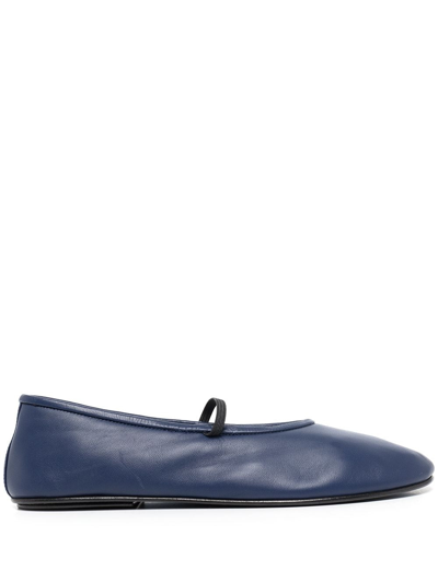 The Row 10mm Elastic Ballet Leather Flats In Navy