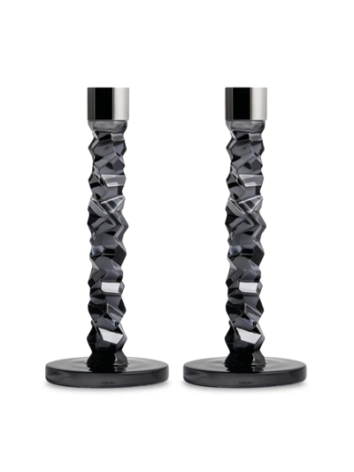 Orrefors Carat 2-piece Glass Candlestick Set In Graphite