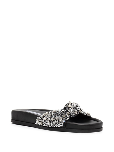 Aquazzura Asja Crystal-embellished Leather Slides In Black