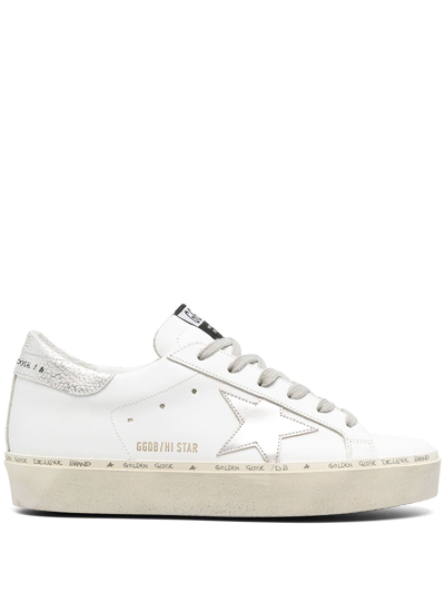 Golden Goose Hi Star Metallic Leather Low-top Sneakers In White/silver