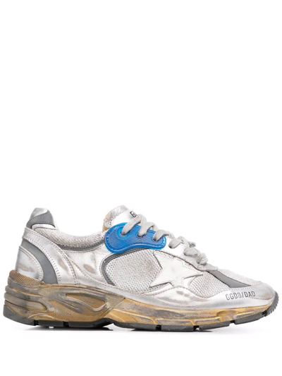 Golden Goose Running Dad Net And Laminated Upper Leather Star In Silver