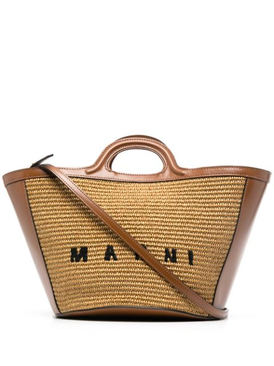 Marni Women Medium Logo Woven Tote Bag In Brown