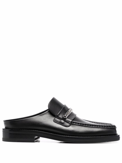 Martine Rose Black Square Toe Loafers In Black High Shine