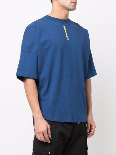 Palm Angels Men Ns Logo Over Tee In Navy Blue Yellow | ModeSens
