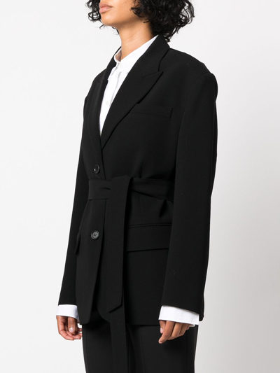 Pushbutton Tie-waist Tailored Blazer Jacket In Black