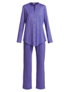 Hanro Cotton Deluxe Knit Pajama Set In Violet Blue