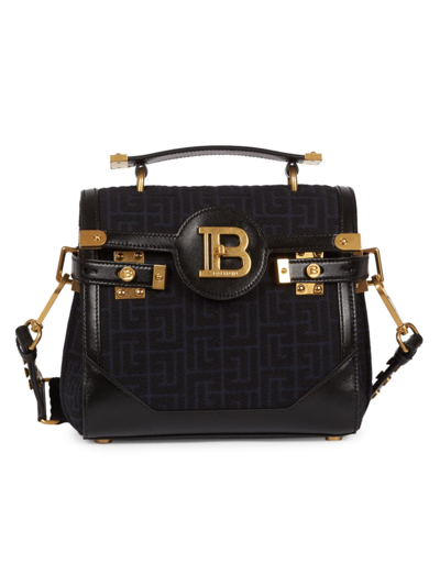 Balmain B-buzz 23 Monogram Jacquard Crossbody Bag In Bleu