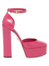 Dolce & Gabbana Women's Logo Patent Leather Platform Ankle-strap Pumps In Pink