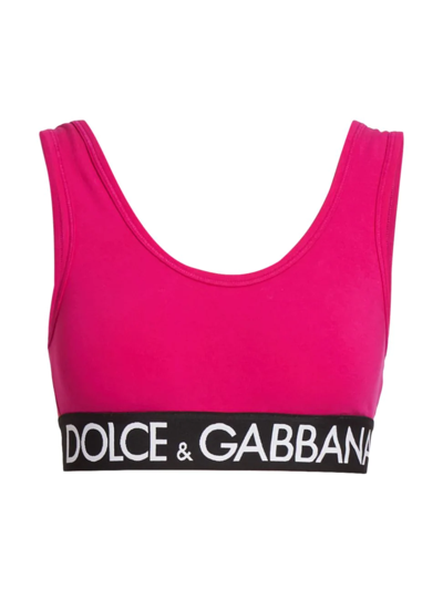 Dolce & Gabbana Capri Cropped Logo-hem Top In Fuchsia