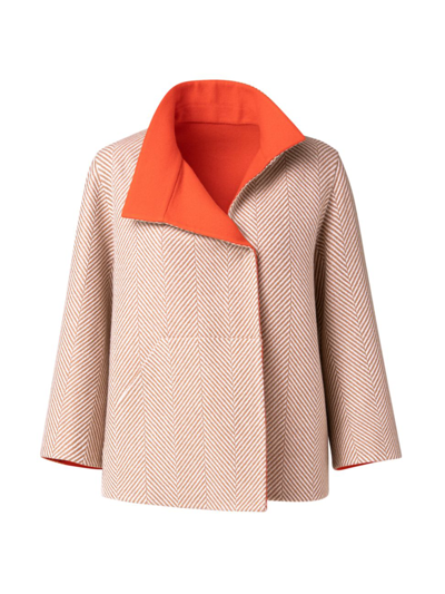Akris Cashmere Snap-front Short Reversible Coat In Camel / Poppy Red