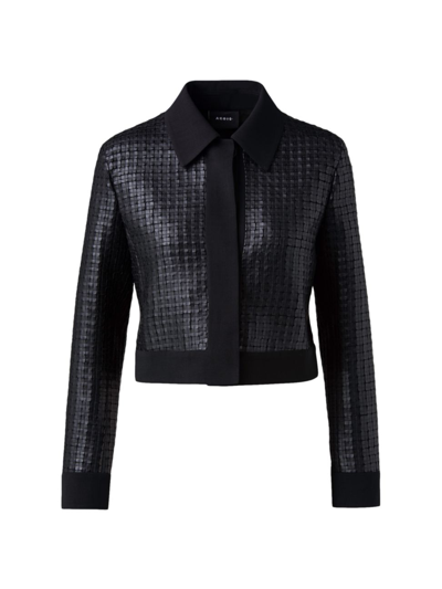 Akris Lewitt Faux Leather Grid Crop Jacket In Black