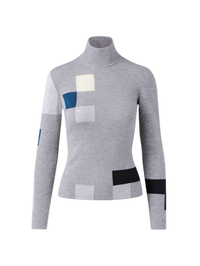 Akris Patchwork Cashmere And Silk-blend Turtleneck Sweater In Smoke-multicolor