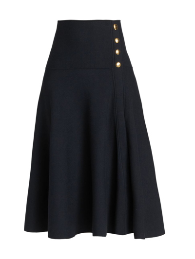 3.1 Phillip Lim Milano Techno Knit Flare Midi-skirt In Navy