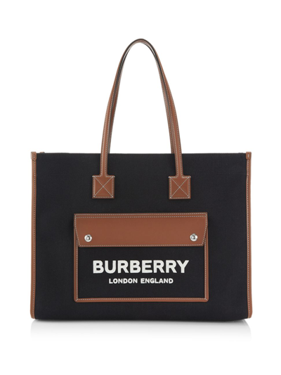 Burberry Freya Brand-embroidered Canvas And Leather Tote Bag In Black
