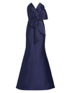 Badgley Mischka Strapless Bow Gown In Blue