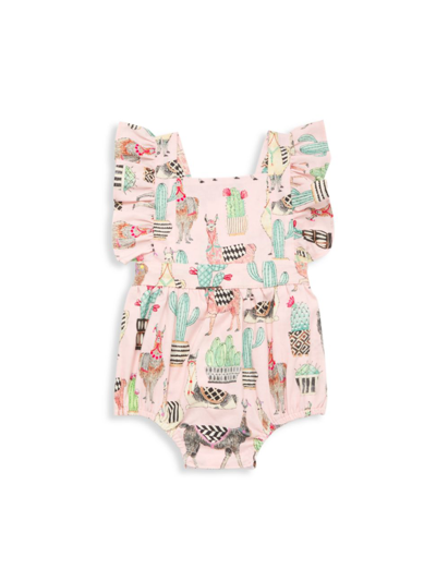 Worthy Threads Baby Girl's Llama Print Bubble Romper In Light Pink