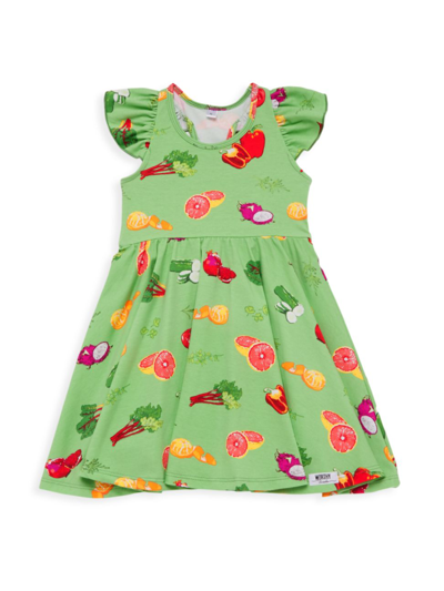 Worthy Threads Kids' Baby's, Little Girl's & Girl's Ruffle Sleeve Green Market Twirly Dress