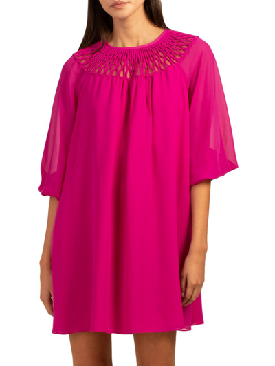 Trina Turk Shining Light Blouson-sleeve Dress In Pink