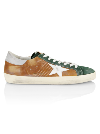 Golden Goose Super-star Leather Sneakers In Brown Green Grey