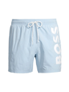 Hugo Boss Quick-drying Swim Shorts With Large Contrast Logo In Light Blue