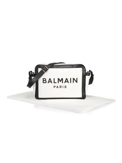 Balmain Logo Diaper Bag In White Black