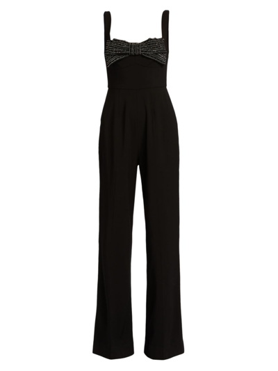 Saloni Rachel Embellished Silk-trimmed Cady Jumpsuit In Black