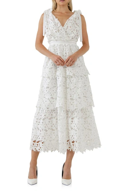 Endless Rose Lace Cut-out Tiered Tie-shoulder Midi Dress In White