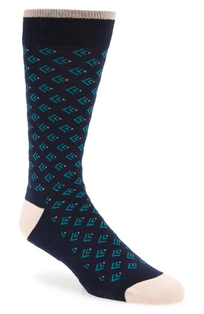 Nordstrom Coolmax® Pattern Dress Socks In Navy Peacoat Foulard