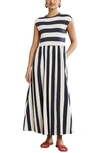 Boden Easy Cotton Midi Dress In Navy And Ivory Stripe
