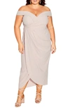 City Chic Ripple Love Off The Shoulder Maxi Dress In Gardenia