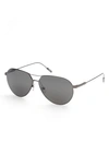 Zegna 60mm Aviator Sunglasses In Shiny Gunmetal / Smoke Mirror