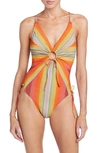 ROBIN PICCONE GRETA RUCHED KEYHOLE CUTOUT ONE-PIECE SWIMSUIT
