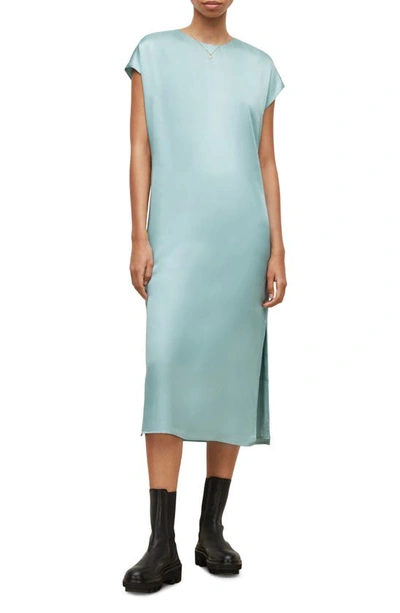 Allsaints Etta Satin Midi Dress In Dusk Blue