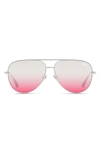 Quay High Key 62mm Oversize Aviator Sunglasses In Silver / Silver Pink