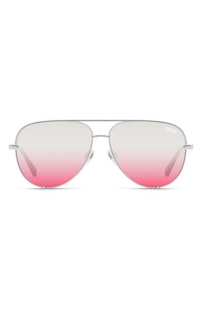 Quay High Key 62mm Oversize Aviator Sunglasses In Silver / Silver Pink