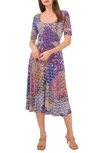 CHAUS MIXED PRINT A-LINE MIDI DRESS