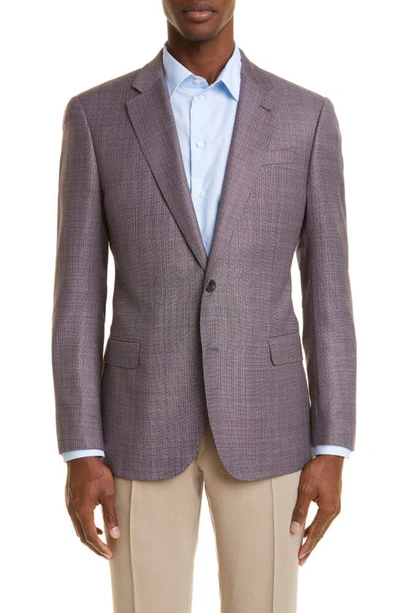 Emporio Armani Textured Plaid Wool Sport Coat In Purple
