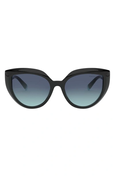 Tiffany & Co 54mm Gradient Cat Eye Sunglasses In Black/ Tiffany Blue Gradient