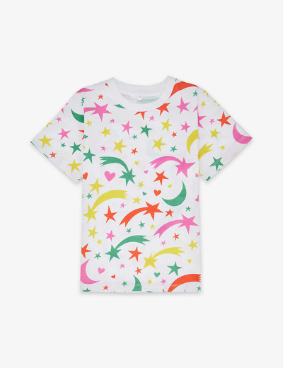 Stella Mccartney Kids' White T-shirt For Girl With Colorful Stars, Moons And Hearts In Pink