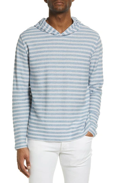 Vince Textured Stripe Linen-blend Pullover Hoodie In Blue