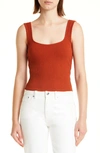 Vince Square Neck Rib Tank Top In Rust Amber