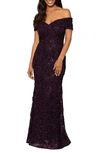 Xscape Off The Shoulder Embroidered Gown In Multi