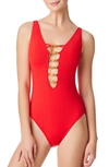 Bleu By Rod Beattie Kore Beaded Lace Down Mio One-piece Swimsuit In Red