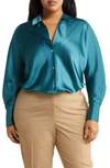 Vince Fitted Silk Button-up Blouse In Blue Waltz