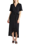 Fraiche By J Flutter Sleeve Faux Wrap Maxi Dress In Black