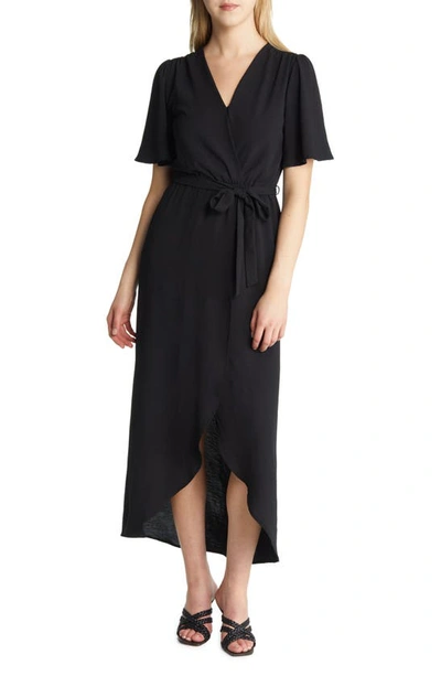 Fraiche By J Flutter Sleeve Faux Wrap Maxi Dress In Black