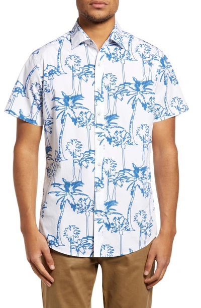Rodd & Gunn Woodbury Sports Fit Palm Tree Print Short Sleeve Cotton Button-up Shirt In Ink
